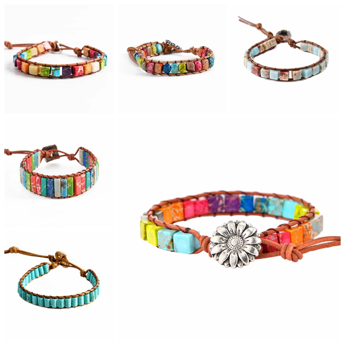 Boho Chakra Bracelet Natural Stone Beads Bracelet Friendship Single Leather Wrap Bracelet