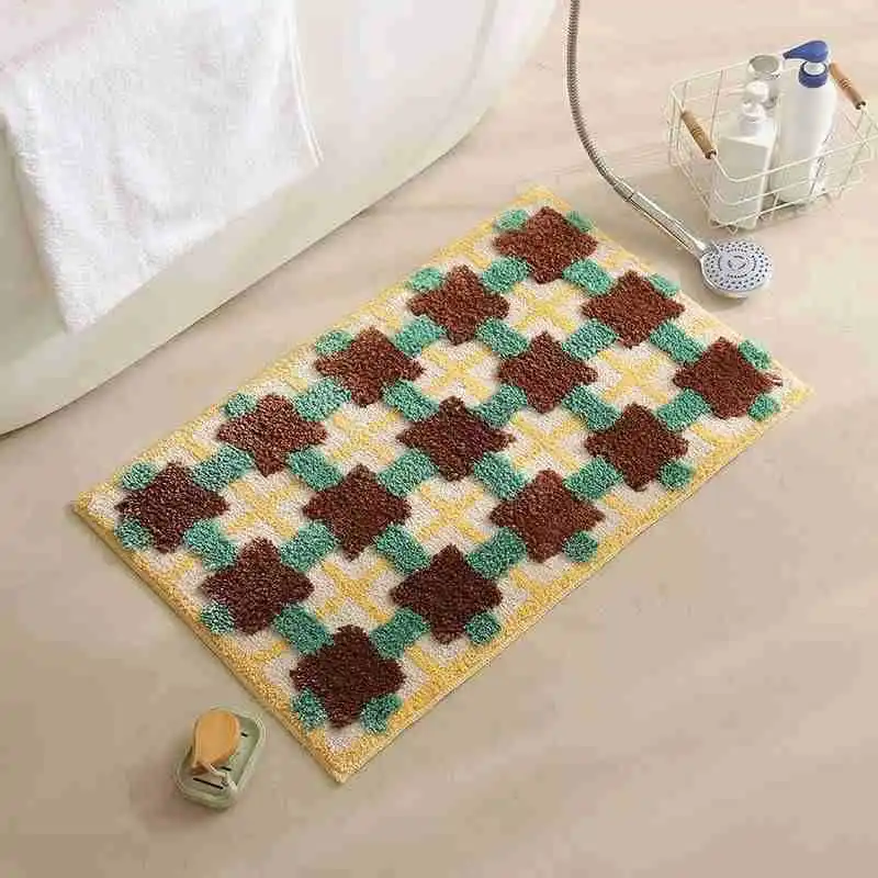 Geometric Checkered Fleece Carpet Bedroom Bedside Blanket Premium Bathroom Door