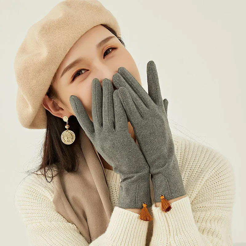 Winter New Fashion Tassel Glove Full Finger Solid Color Grace Lady Driving Women Fingerless Touch Screen Keep Warm Mittens G198