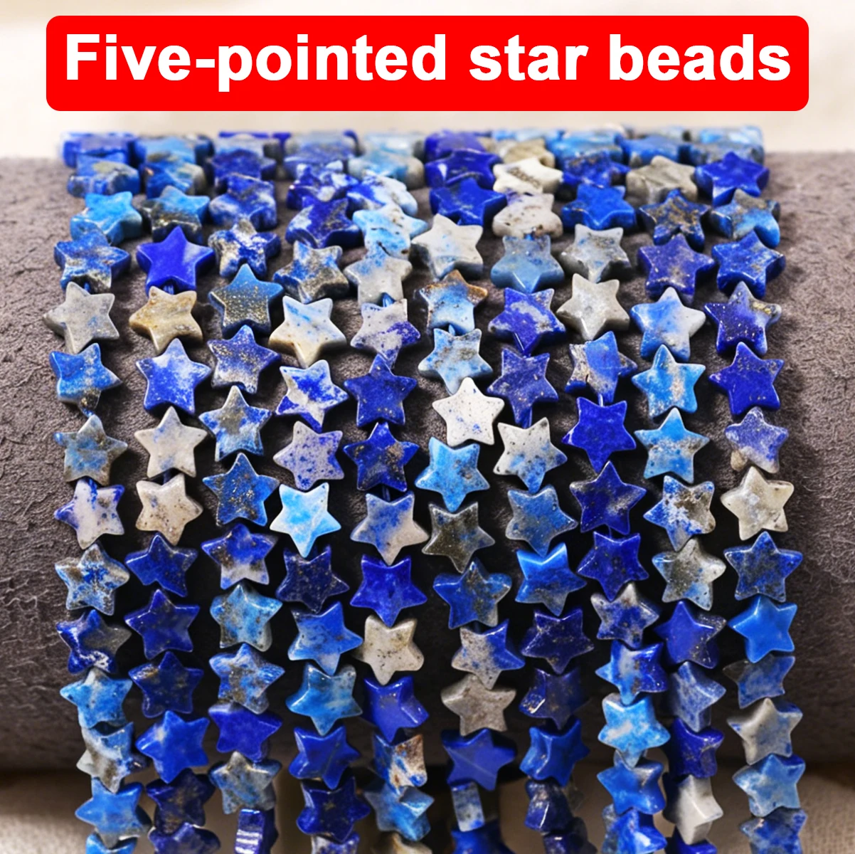 6mm 35Pcs Blue Shades Five-Pointed Star Shape Natural Stone Loose Beads Suitable for Jewellery-Making Diy Craft Accessories