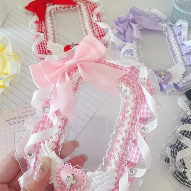

Sweet Retro Japanese Y2K Kpop Photocard Holder Cute Lace Wings Bow Plaid Photo Card Cover Case for Idol Kawaii Student Supplies