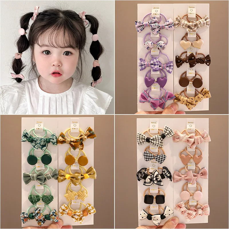 Baby Girls Bowknot Geometric Pattern Ornament Elastic Hair Band Children Sweet Soft Scrunchies Rubber Band Kids Hair Accessories