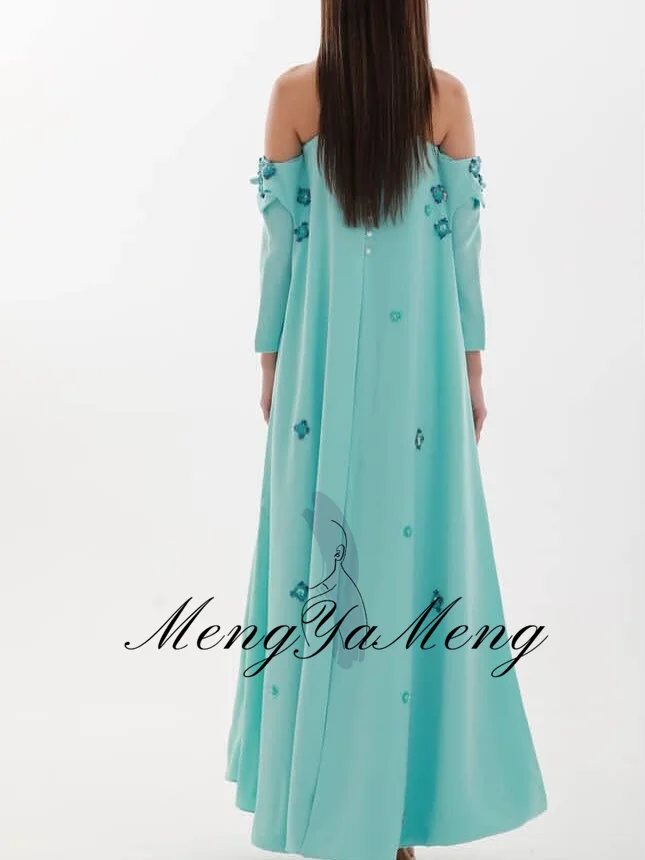 ZHUISHU Mintgrüne Ballkleider mit U-Boot-Ausschnitt und langen Ärmeln und Applikationen, maßgeschneiderte Saudi-Kleider für formelle Anlässe in A-Linie