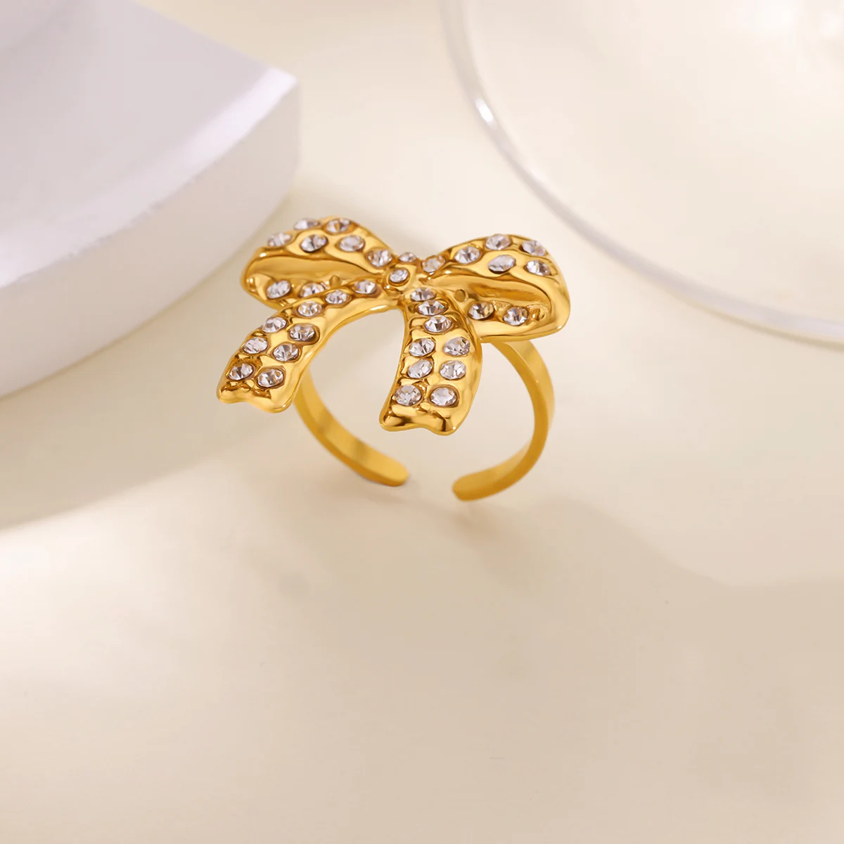 

Cubic Zirconic Bowknot Opening Rings For Women Girls Gold Color Bow Knot Finger Rings Female Wedding Aesthetic Jewelry Gift