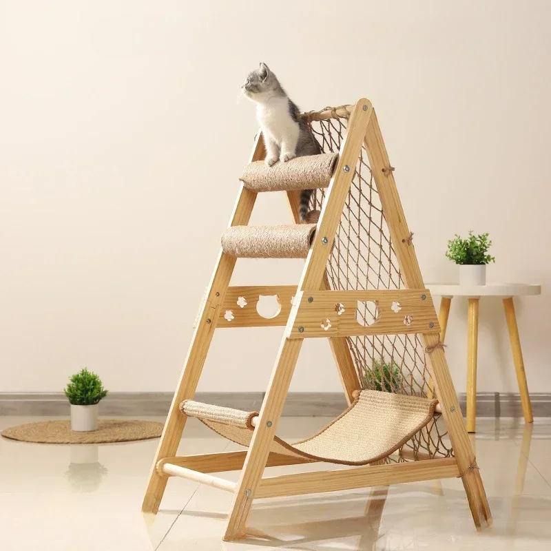 New Large Size Pet Climbing Net Cat Climbing Frame Wooden Cat Nest,Cat Rack for Multiple Cats,Multifunctional Cat Toy