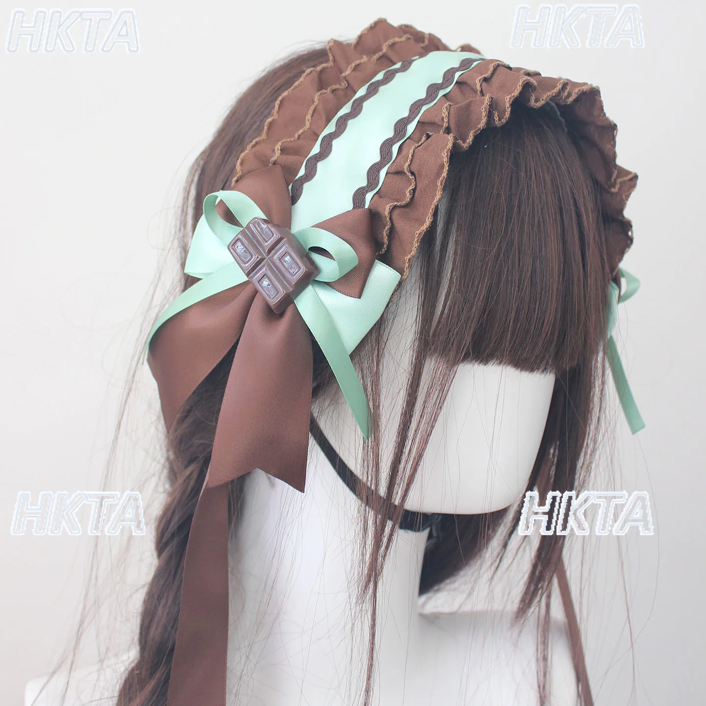 Oryginalne, ręcznie robione akcesoria do włosów z czekolady, opaska do włosów w stylu Lolita, kokarda w stylu kawowego deseru, karbowana kokarda karmelowa, urocza opaska do włosów Lolita dla dziewczynek.