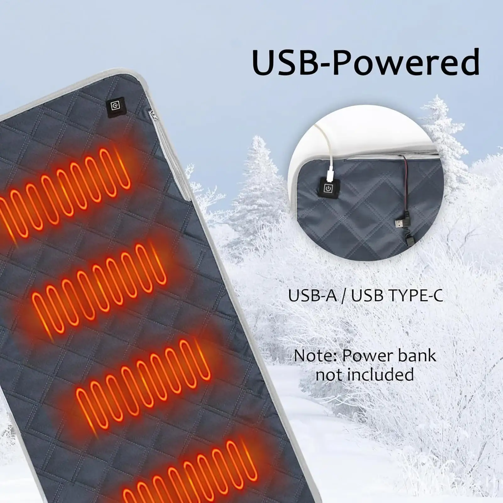 

USB-грелка для стула, портативная беспроводная грелка для сидений для спины бедер, для использования в офисном стуле, автокресла, коврике для кемпинга на открытом воздухе