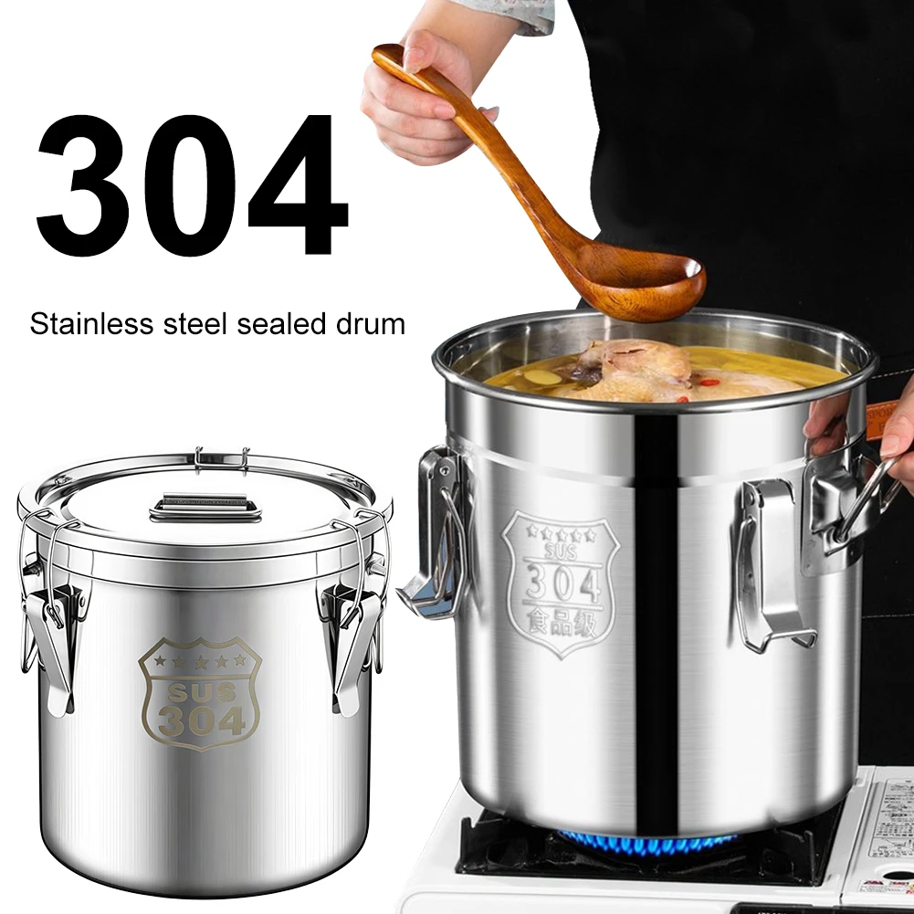 

6/12/21/33L Stainless Steel Airtight Canister with Seal Lid Food Oil Sugar Milk Storage Bucket for Home Kitchen Bar Restaurants