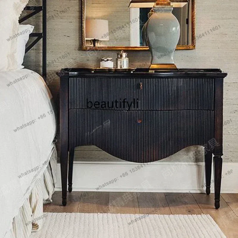

French Retro Bedside Table Small Storage Cabinet American Light Luxury Solid Wood Bedside Side Cabinet