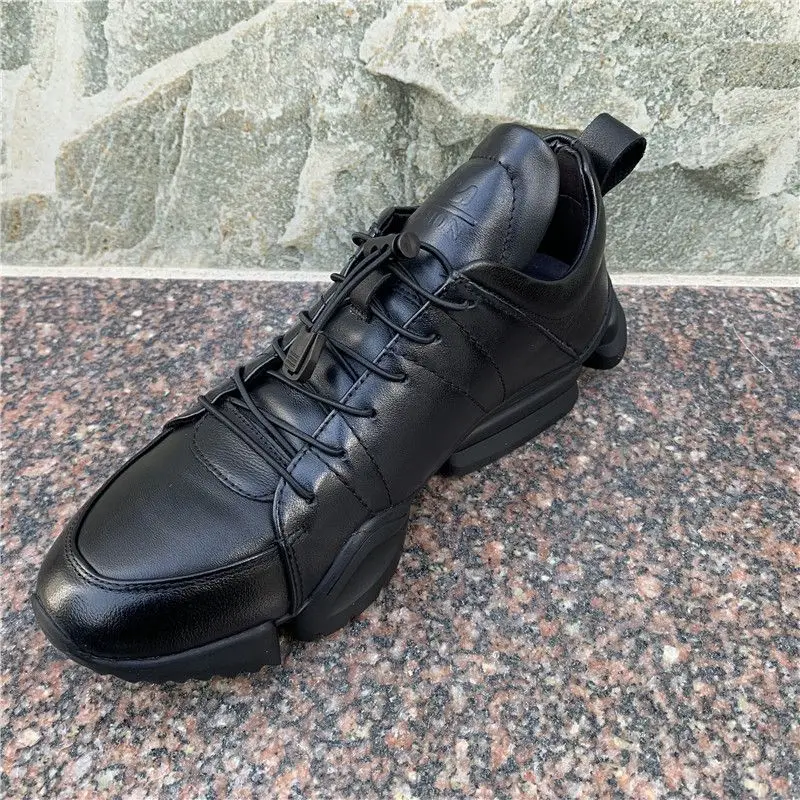 True Genuine Leather Shoes Men Trekking Athletic Luxury Running Jogging Sneakers Thick Soled Original Cowhide Sports Non-Slip