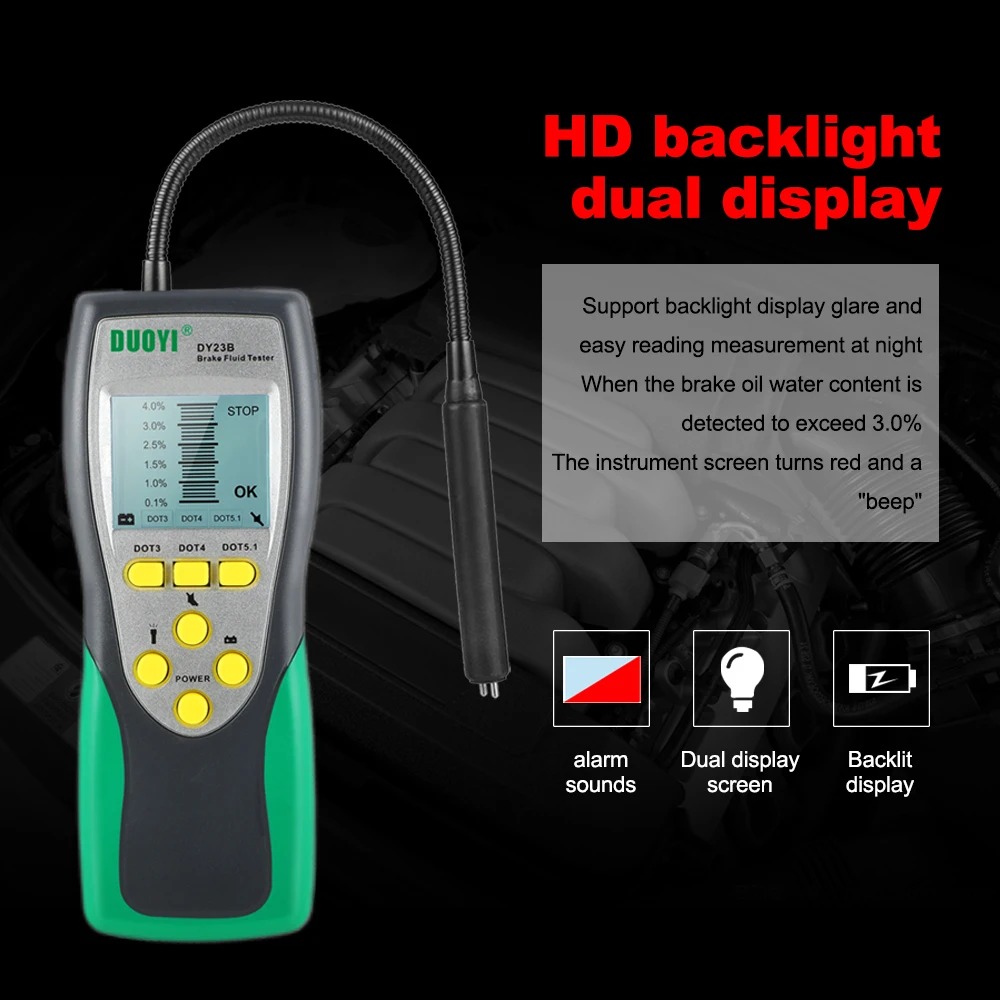 Duoyi-testador de Fluido de Freio do Carro Inspeção de Óleo Detector de Pescoço de Ganso Som e Luz Alarme Duplo para Dot3 Dot4 Dot5 Dy23b Dy23