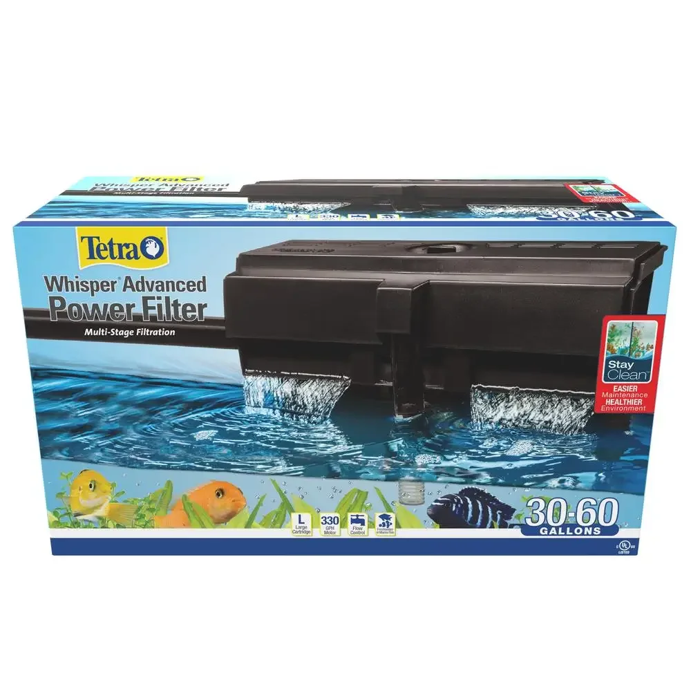 Whisper Power Filter 30-60G Aquariums Bio-Foam Filtration System GPH 330 Quiet & Reliable 3-Stage Design Debris Catching Odor