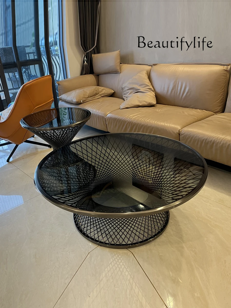 

Creative Combination Glass Coffee Table Light Luxury Modern round Side Table Small Apartment Living Room Balcony Corner Table