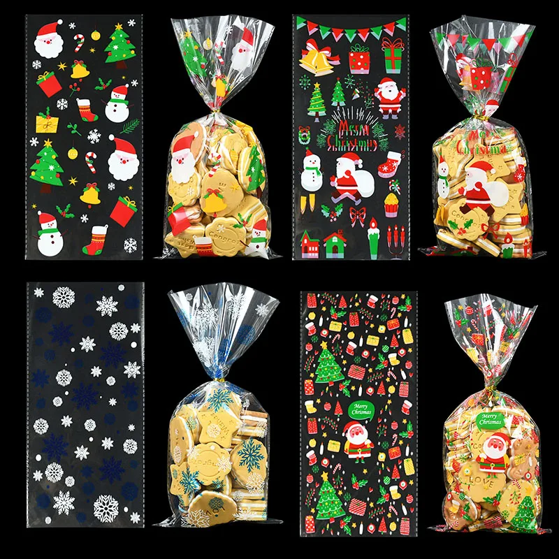 50Pcs/lot Snowflake Xmas Cookie Packing Bags Christmas Cellophane Party Bags Treat Candy Bag for Home Wedding Christmas Party