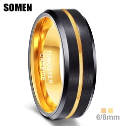 Somen Black With Gold Color Brushed Tungsten Carbide Ring For Men 6/8mm Lovers Wedding Band Male Engagement Rings Bague Homme