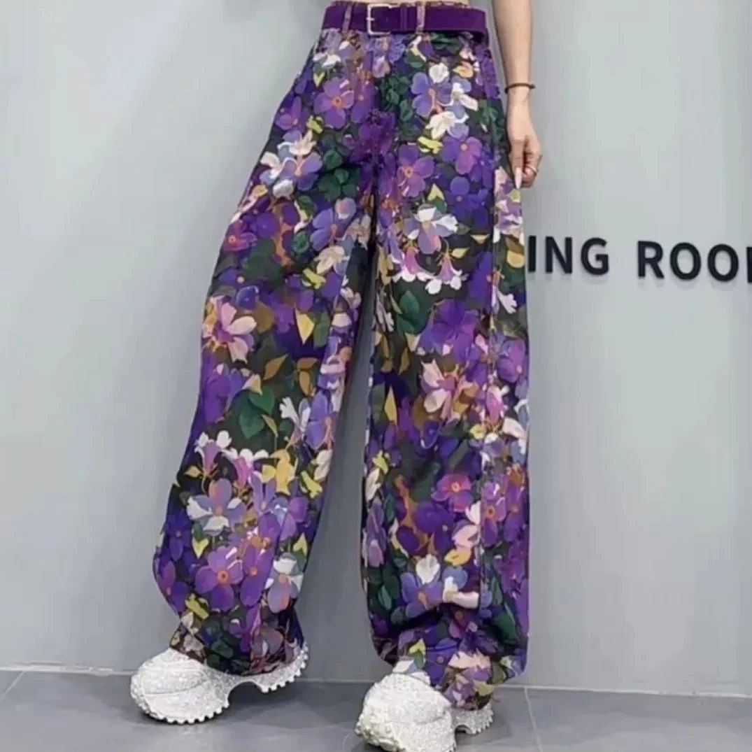 Autumn Winter Female Casual Gradient Denim Pantalons Women Wide-leg Cowboy Trousers American Ladies High Waist Starry Sky Jeans