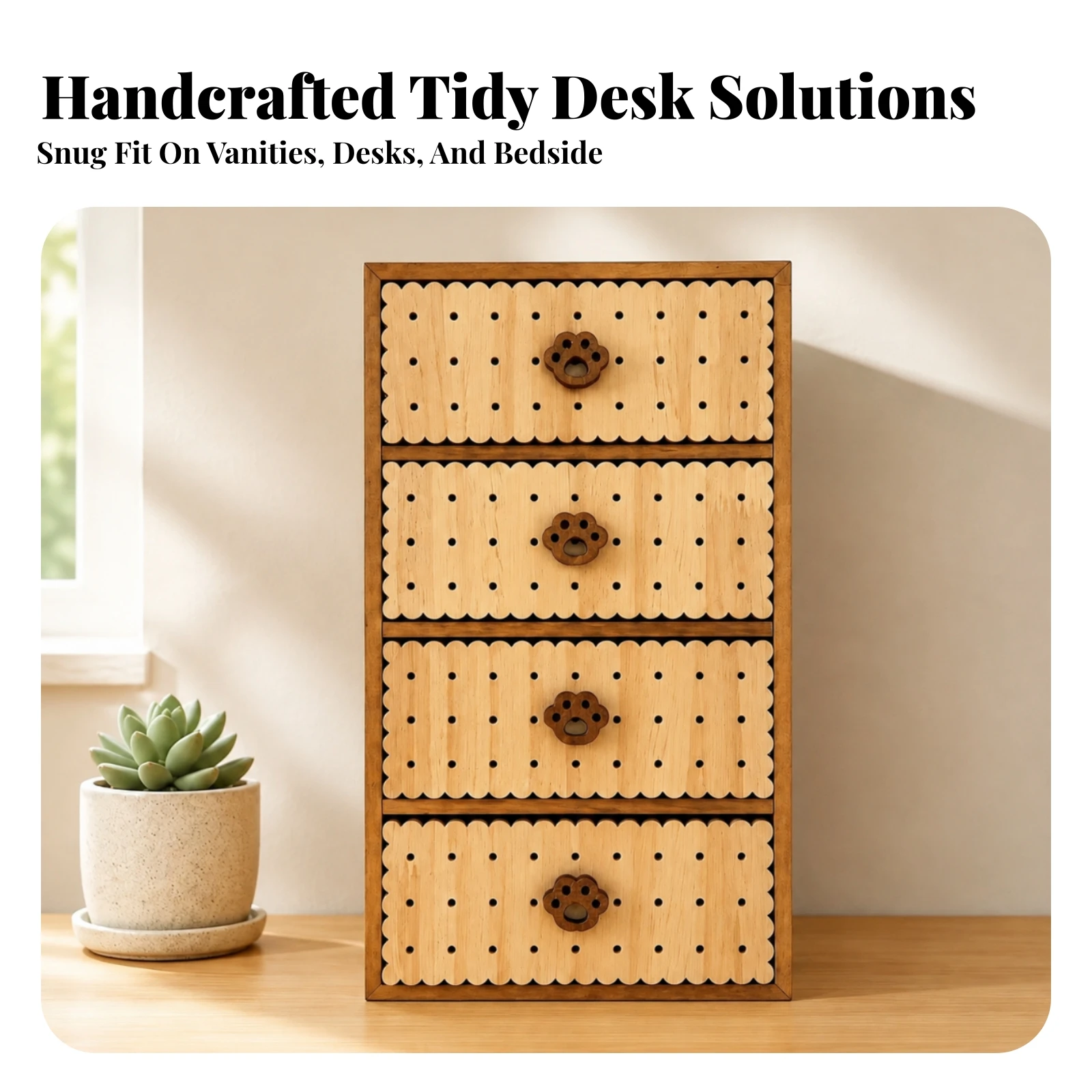 Pinewood Storage Cabinet Fully Assembled Four-Drawer Vertical Cabinet Desk Organizer Freestanding for Vanity, Bedside