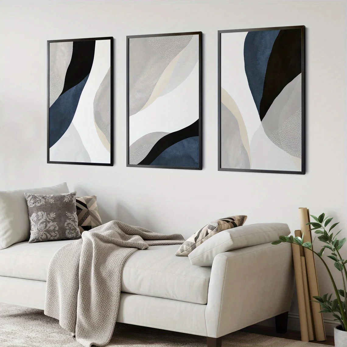 3pcs frameless Canvas Painting 3pcs Set, Wall arts, Vintage Posters, art prints,bedroom wall art, dining room art, indigo, minim