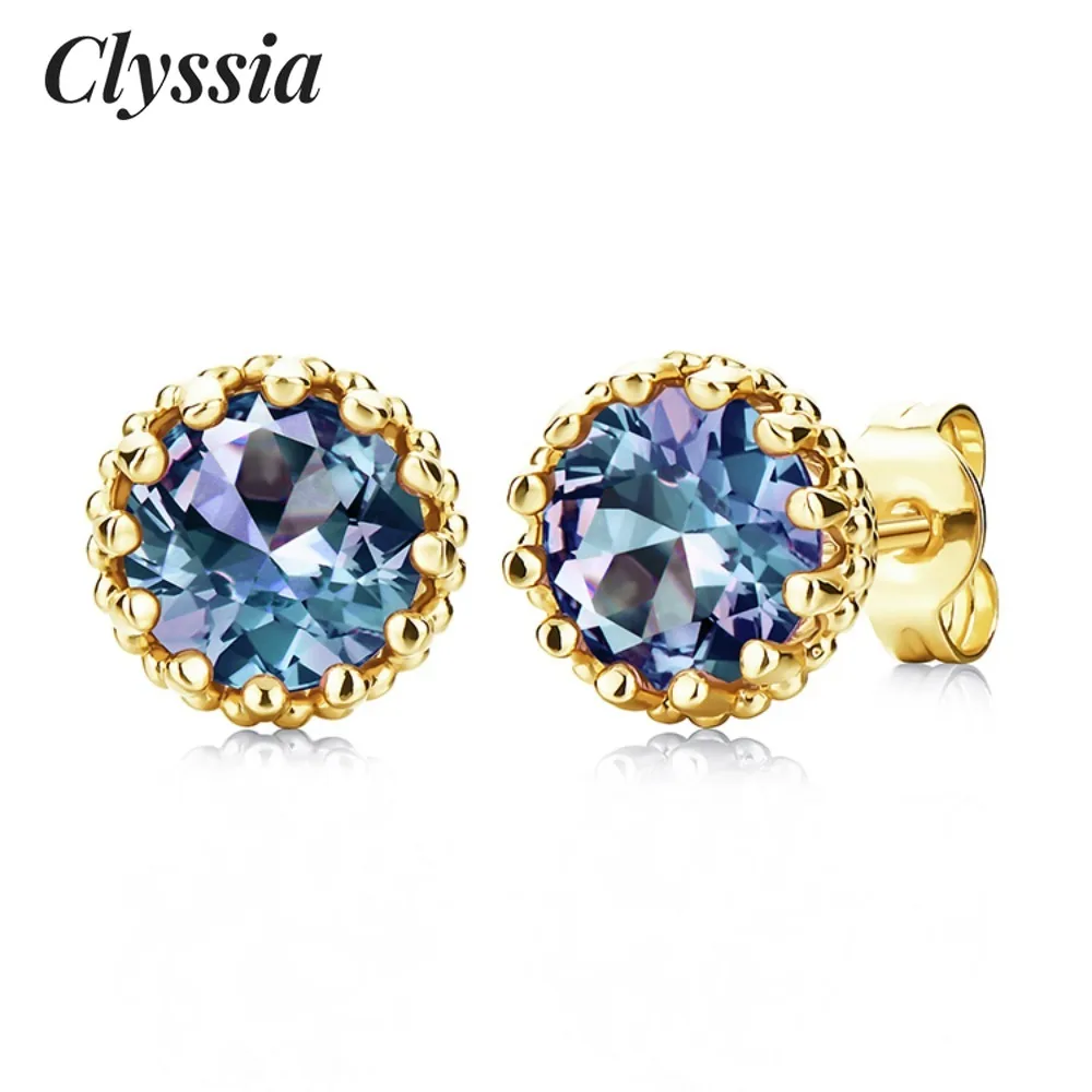 

Круглые серьги-гвоздики CLYSSIA June Birthstone, стерлинговое серебро 925 пробы, женские гипоаллергенные серьги с имитацией александрита, меняющие цвет