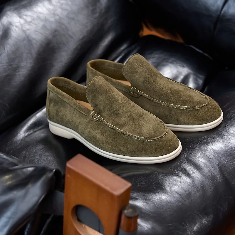 New Green Genuine Leather Men's Loafers Cow Suede Slip-On Casual shoes Lightweight Daily Wear Outdoor Autumn Shoes