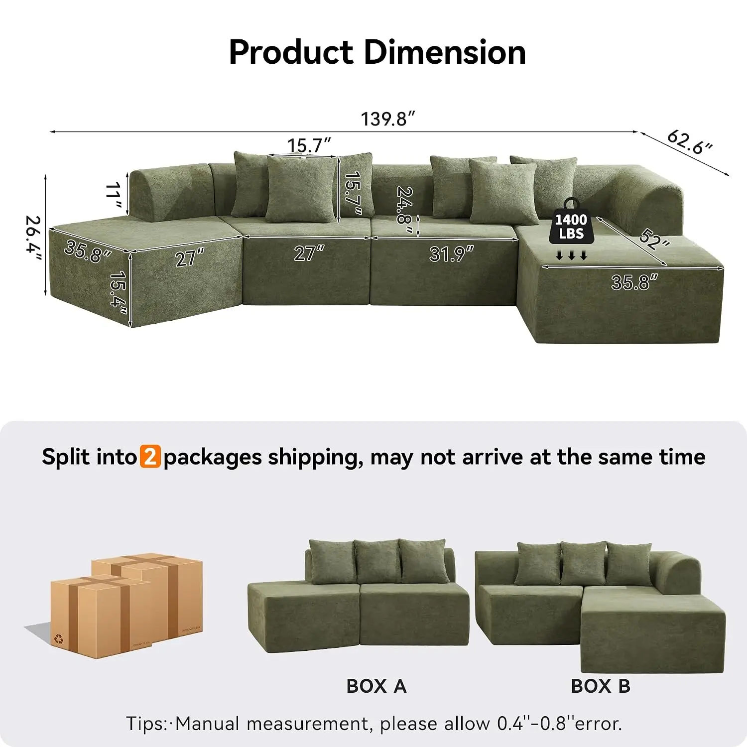 140''Oversized Cloud Velvet Curved Sectional Couch, Boneless Couch with L-Shape Chaise, Upholstered Compression, Customized