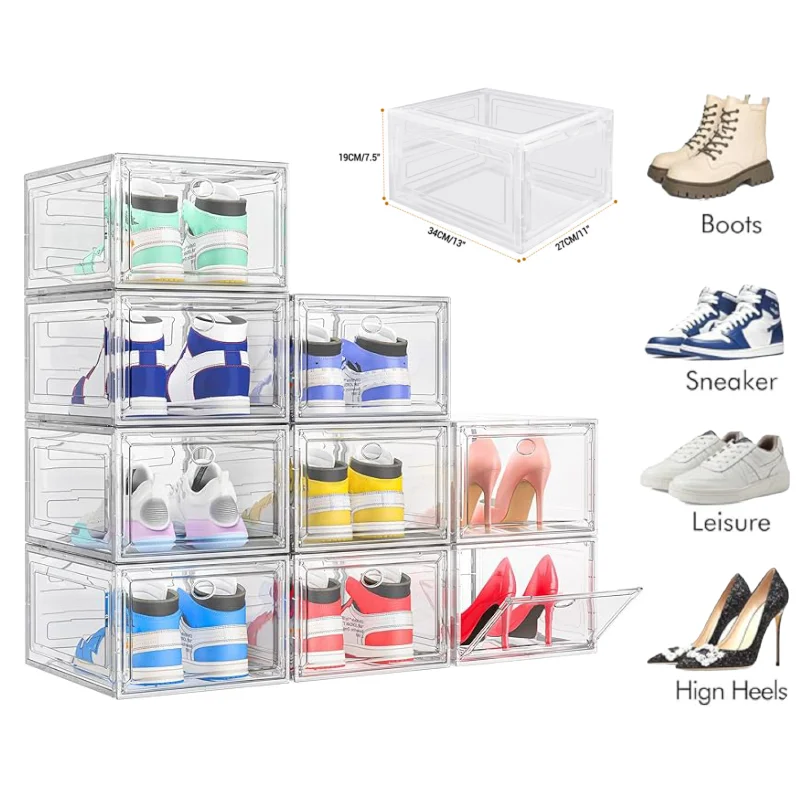 EFAN 6/9/12 Shoe Box Transparent Plastic Stackable Upgrade Shoe Organiser with Magnetic Door for Home/Office