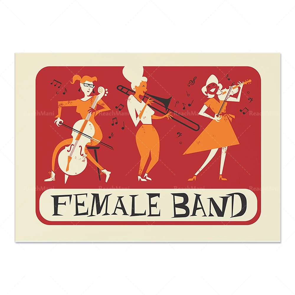 Violin accordion guitar, jazz instrument, saxophone piano drummer, female clarinet, flute jazz instrument music poster gift