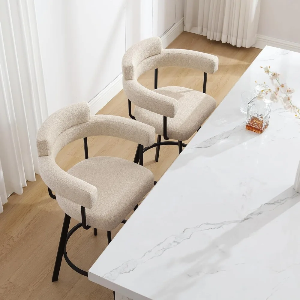 Kursi Bar Tinggi Konter Putar 26'', Bangku Konter Modern dengan Punggung Bulat, Kursi Bar Berlapis Linen dengan Pijakan Kaki Bulat untuk