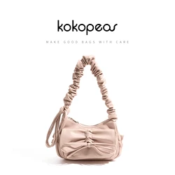 KOKOPEAS Vegant Leather Solid Color Woman Shoulder Purse Pleated Strapp Fashion Ladies Tote Handbag Butterfly Knot Crossbody Bag