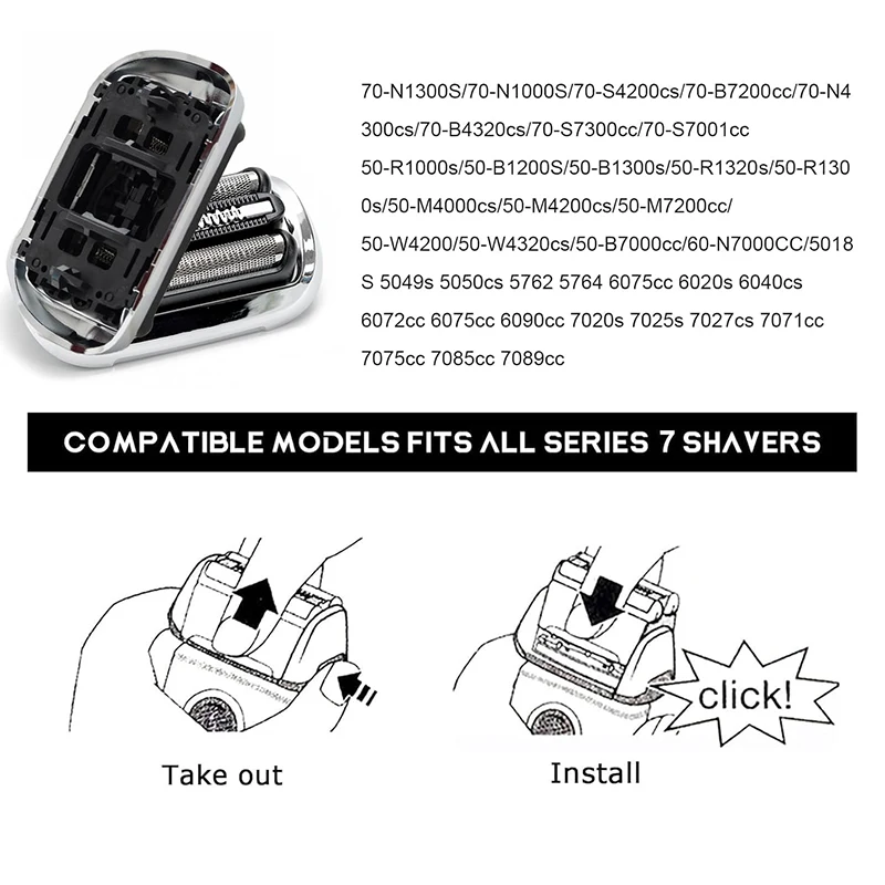 Replace Electric Shaver Head For Braun Series 7 73S 70-N1300S 70-S4200cs 70-B7200cc 70-N4300cs 70-B4320cs 70-S7300cc 70-S7001cc - view 3