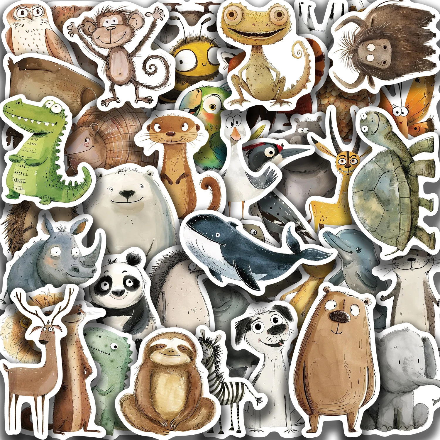 50Pcs Funny Naughty Animals Stickers PVC Decals for Skateboards Helmets Laptops Luggage and Phone Cases