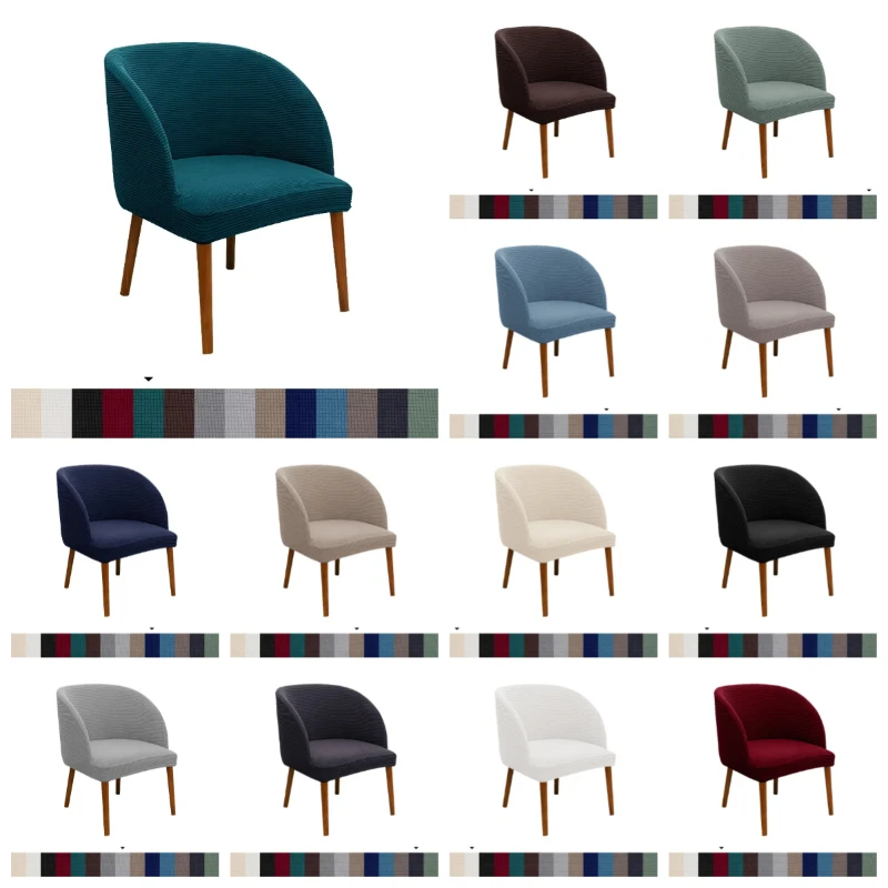 Jacquard Accent Round Seat Cover Slipcovers Curved Back Dining Chair Protector Cover for Kitchen Living Dressing Room