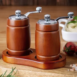 Creative Barrel Pepper Mill Set Solid Wood Manual Sea Salt Black Pepper Grinder Household Kitchen Freshly Black Peppercorns Mill