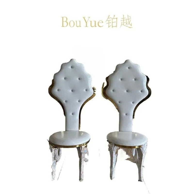 Luxury Gold Stainless Steel High Back Wedding Chair Elegant Armrest Banquet Seat for Bride Groom Party Event Decoration