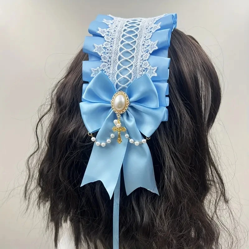 Cute Women Gothic Lolita Headdress Maid Lace Handmade Versatile Hair Accessories Cosplay Headbands Sweet Hairpin Girl Headdress