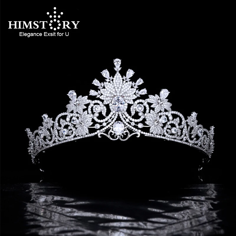 Himstory New Maple Designs CZ Tiaras  Birthday Queen Crowns Unique Design Cubic Zirconia Diadema Bridal Wedding Headpieces