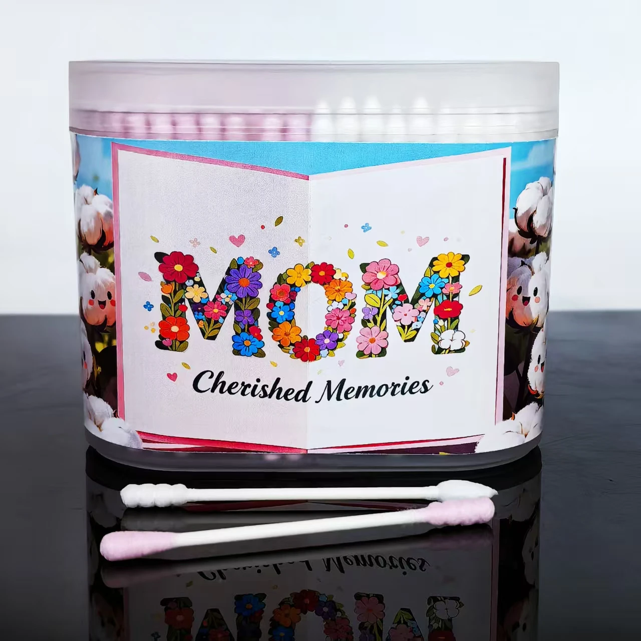 300 قطعة/600 قطعة مسحات قطنية تحت عنوان عيد الأم، أعواد قطنية برأسين بلونين، مسحات قطنية هدية عيد الأم