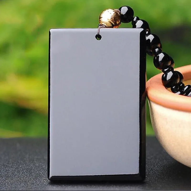 Obsidian Necklace Men Women Healing Gemstone Fine Jewelry Black Obsidian Rectangular Blank Pendant Sweater Chain Necklaces