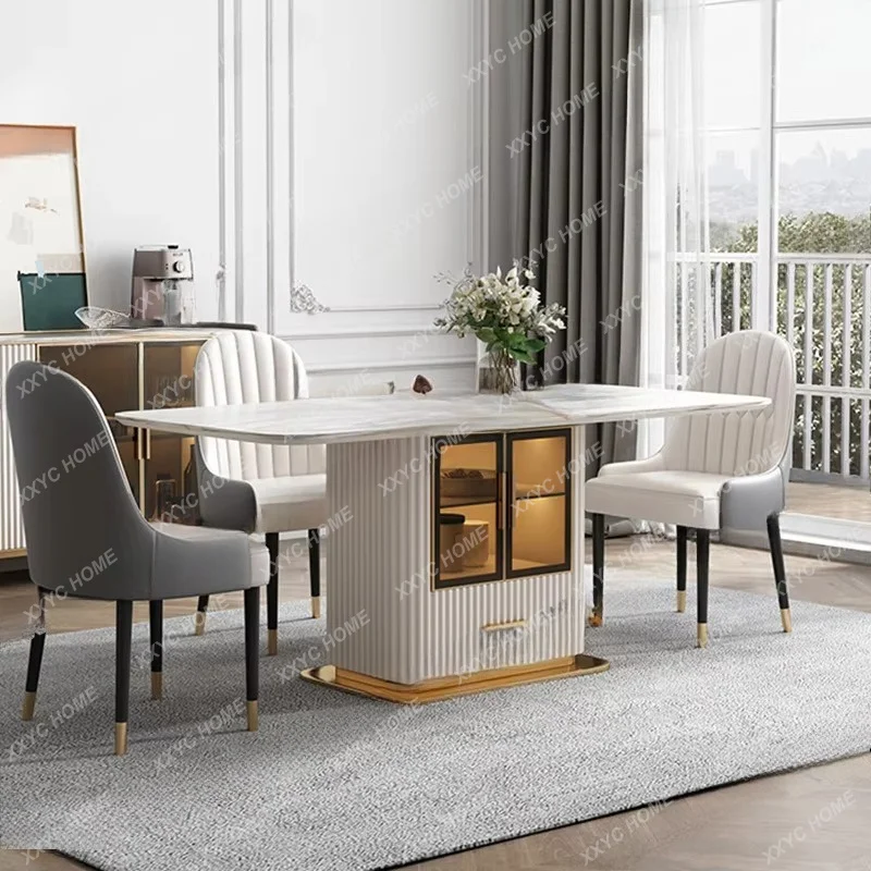 XXModern, bright rock slab dining table and chair combination household simple multi-functional storage rectangle