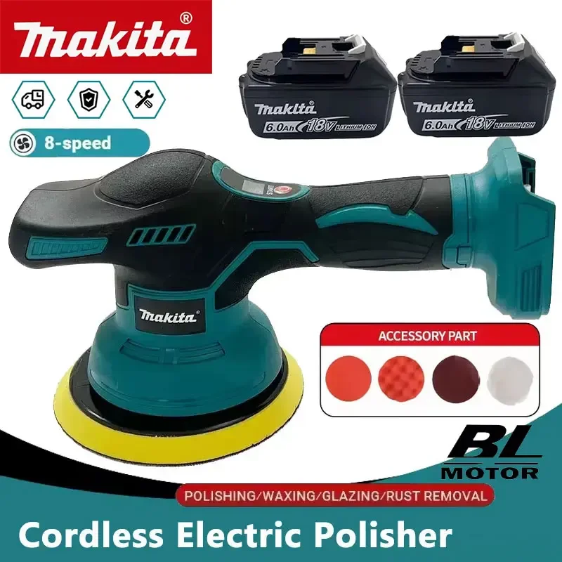 

Беспроводная полировальная машина Makita с 8 скоростями и цифровым дисплеем, электрическая полировальная машина для вощения и полировки автомобилей, электроинструмент для аккумуляторов 18В