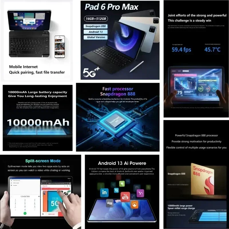 2024 oryginalny Pad 6 Pro Global Version Snapdragon 888 Android 13.0 Xioami Tablet PC 10000mAh 16GB 512GB 5G HD 4K Screen WIFI Mi