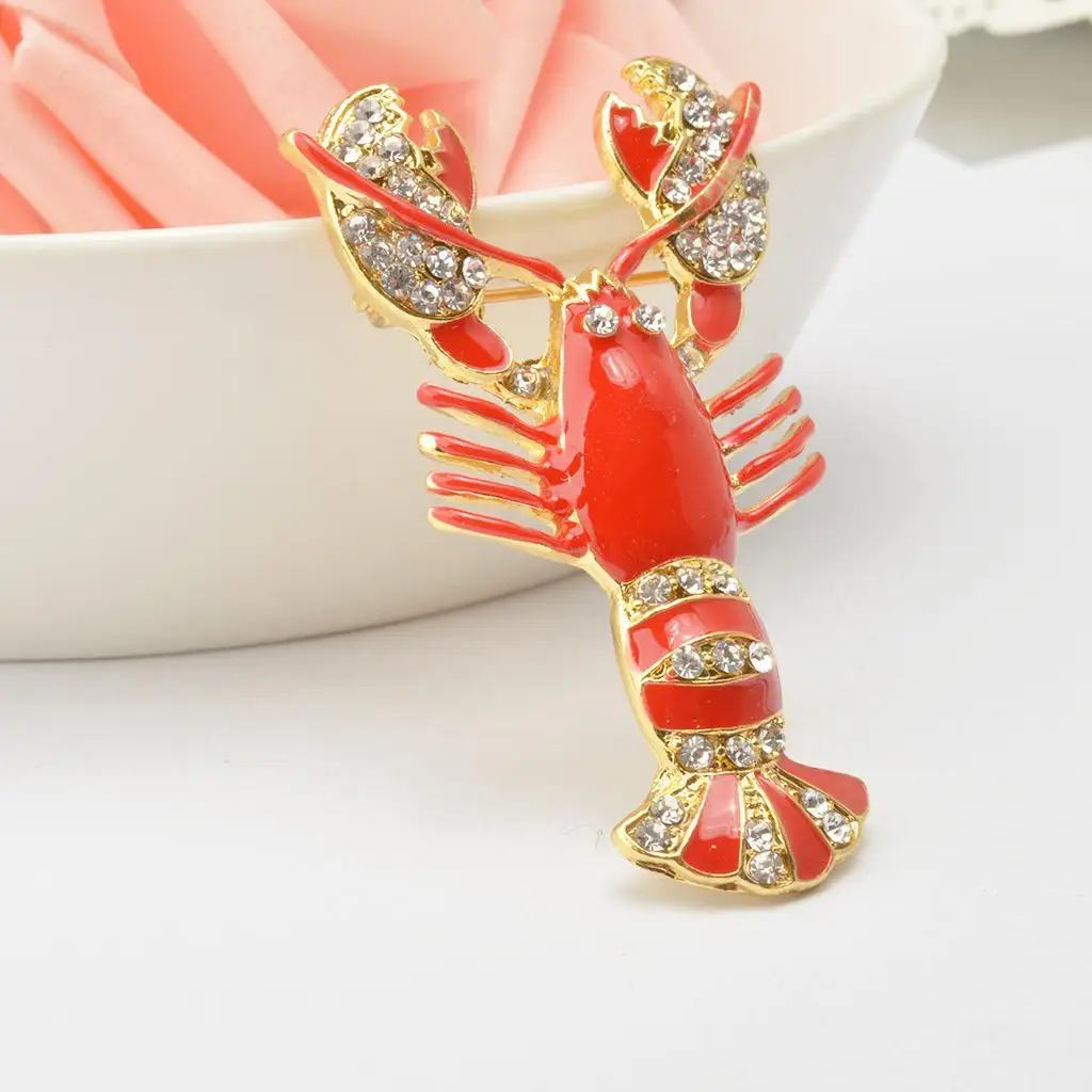 Generic Brooch Red Zinc Alloy Golden Crayfish Bridal Design Pin Style Hair Jewelry