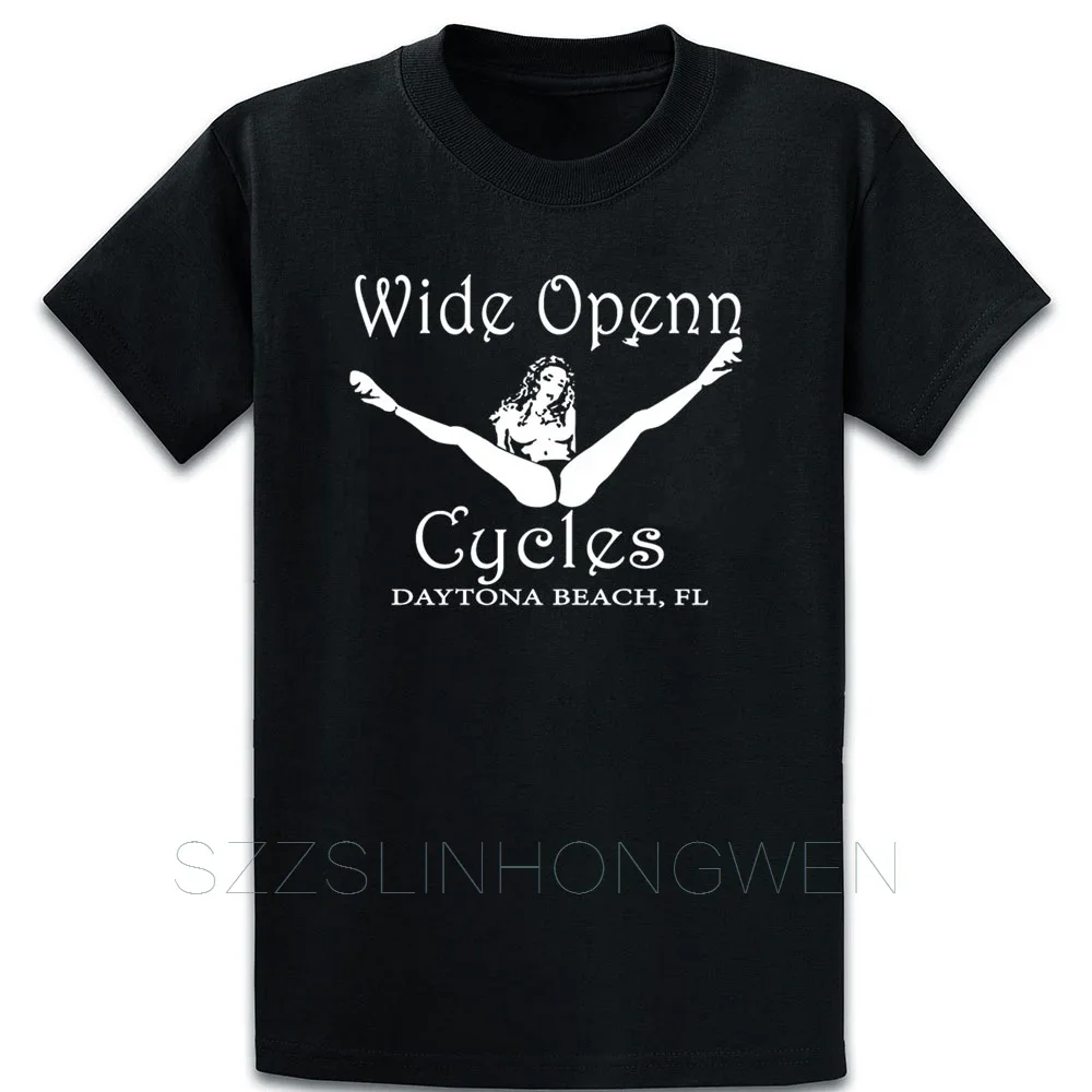 

Wide Open Cycles Daytona Beach Skull Motorcycle T Shirt Comical Spring Autumn Short Sleeve Round Neck Printing Family Shirt