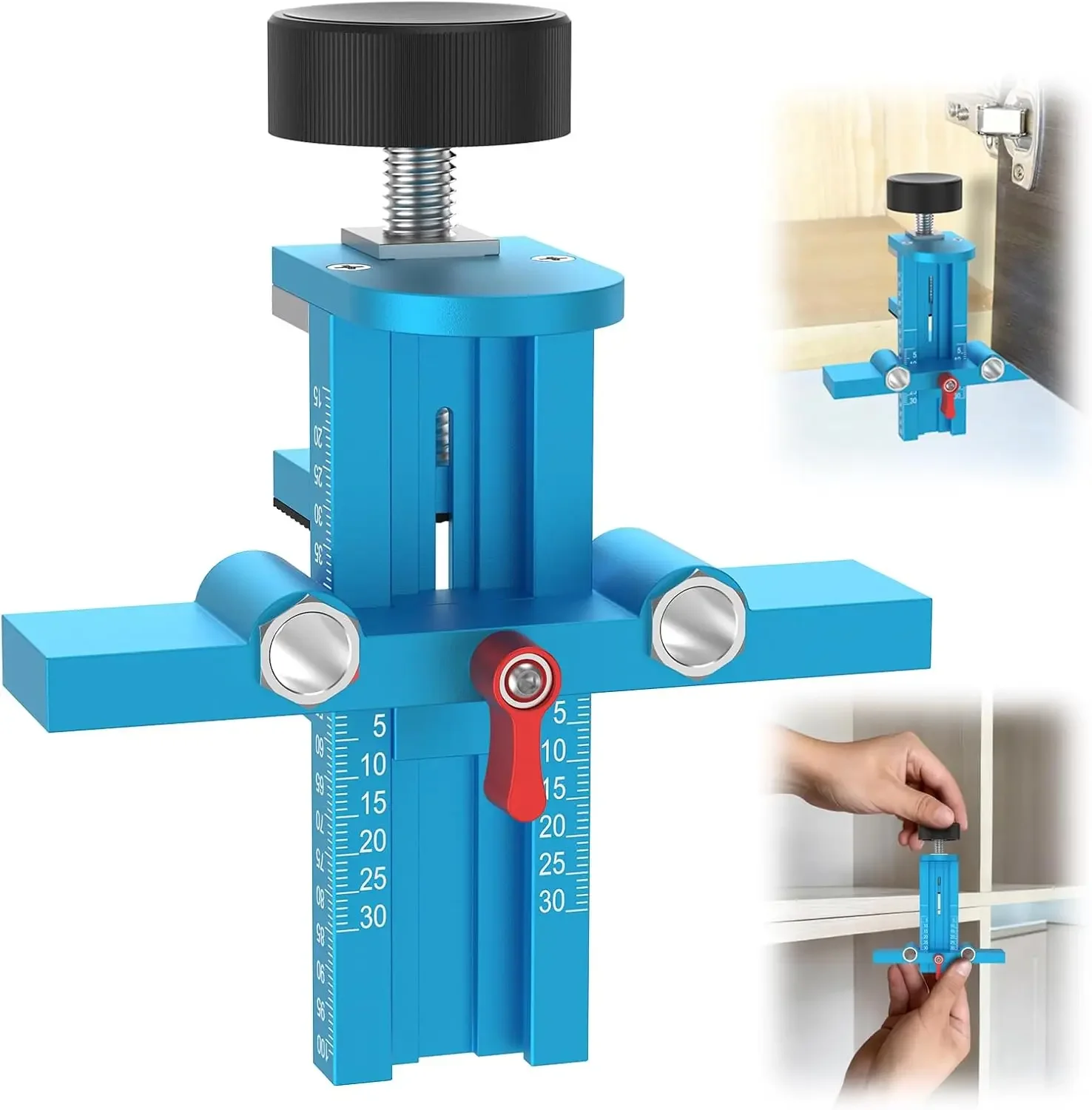 Multifunctional 3 in 1 Woodworking Cabinet Door Mounting Jig Aluminium Alloy Adjustable Hole Punching Locator Positioning Clamp