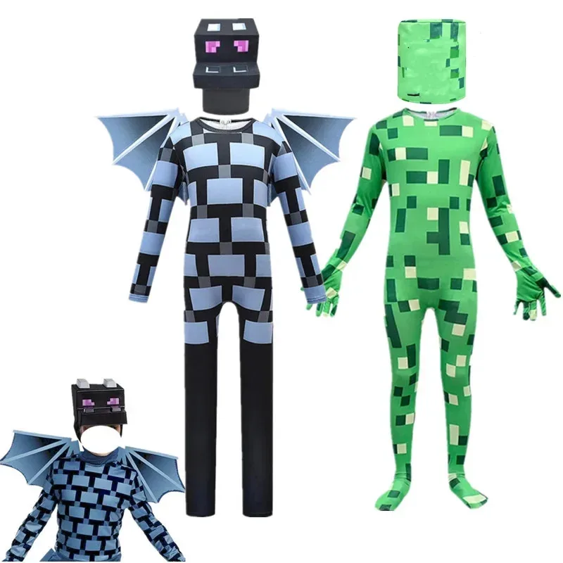 

Child Mine Diamond Armor Kids Game Character Halloween Crawler Green monster Cosplay Costume Boys Jumpsuit Fancy Birthday Gift