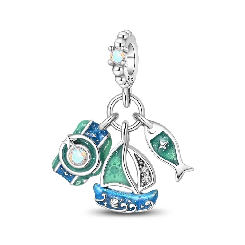 925 Sterling Silver Sailing Journal Charms Pendant Fit Original Bracelet DIY Women Engagement Jewelry Gift