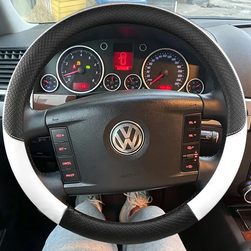 Car Steering Wheel Cover Black Super-fine Suede Leather Braid Soft Wrap for Volkswagen VW Touareg Phaeton 2006-2010