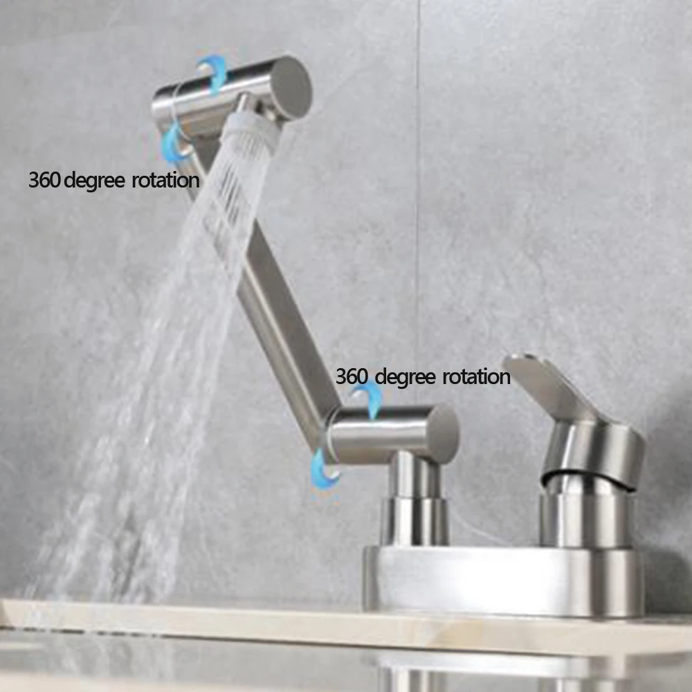 Imagem -05 - Deck Montado Torneira Pia Misturador de Rotação de 360 Graus Água Fria e Quente Acessórios do Banheiro Aço Inoxidável 304