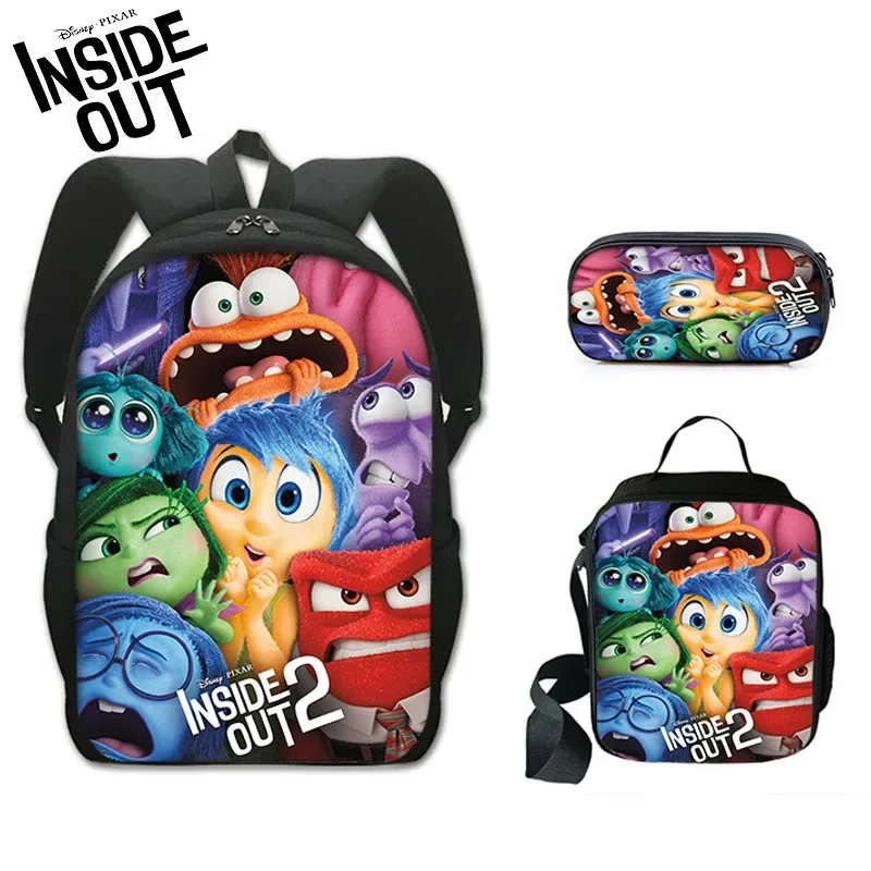 Inside Out 2 Cartoon Backpack Three Piece Set Large Capacity for Elementary School Students Joy Sadness Schoolbag for Boys Gifts