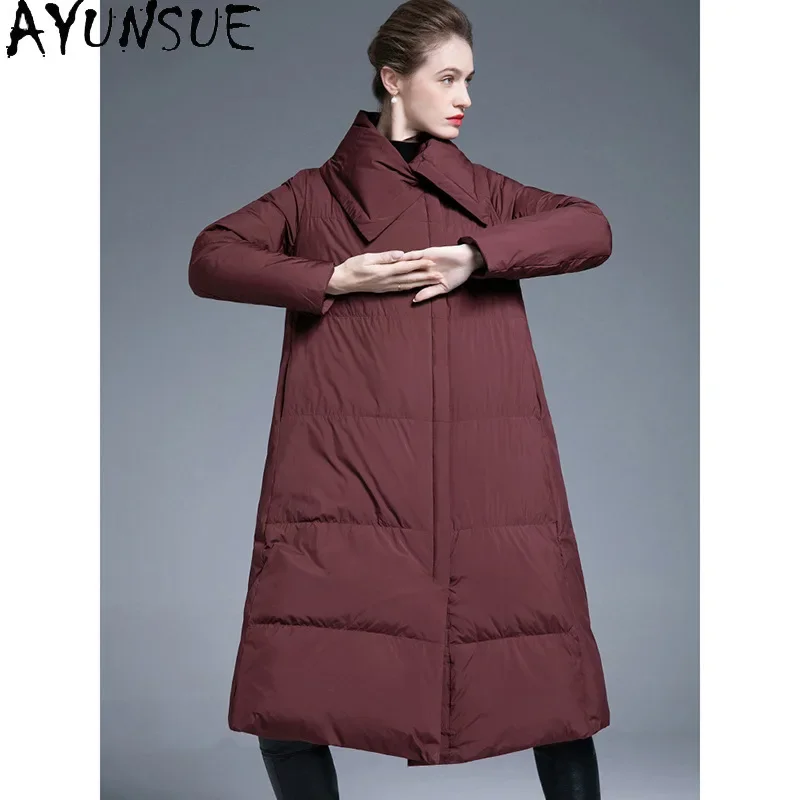 AYUNSUE White Duck Down Puffer Jacket Women 2024 Long Down Coats Oversize Outerwears Winter Warm Coat Womans Clothing Пуховики